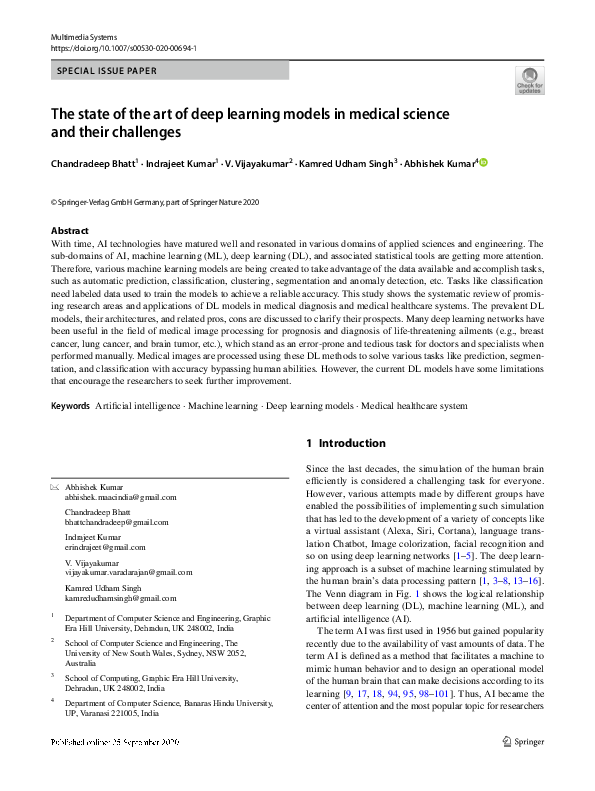 (PDF) The state of the art of deep learning models in medical science ...
