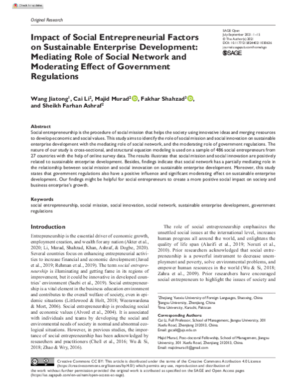 (PDF) Impact of Social Entrepreneurial Factors on Sustainable ...