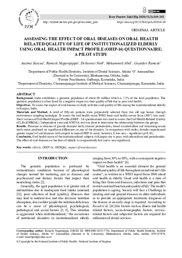 (PDF) Assessing the effect of oral diseases on oral health related ...