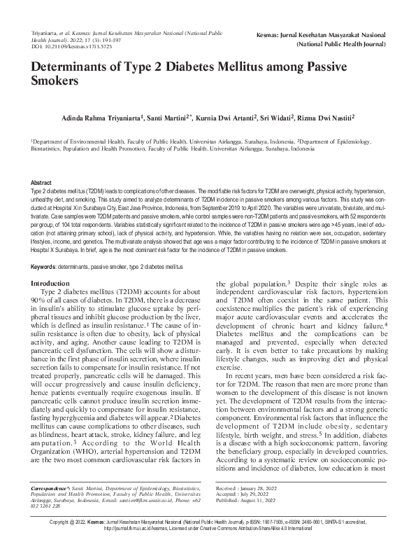 (PDF) Determinants of Type 2 Diabetes Mellitus among Passive Smokers