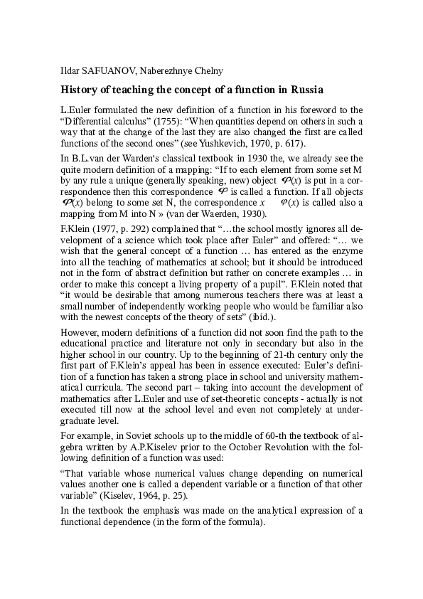 (PDF) History of teaching the concept of a function in Russia | Ildar ...