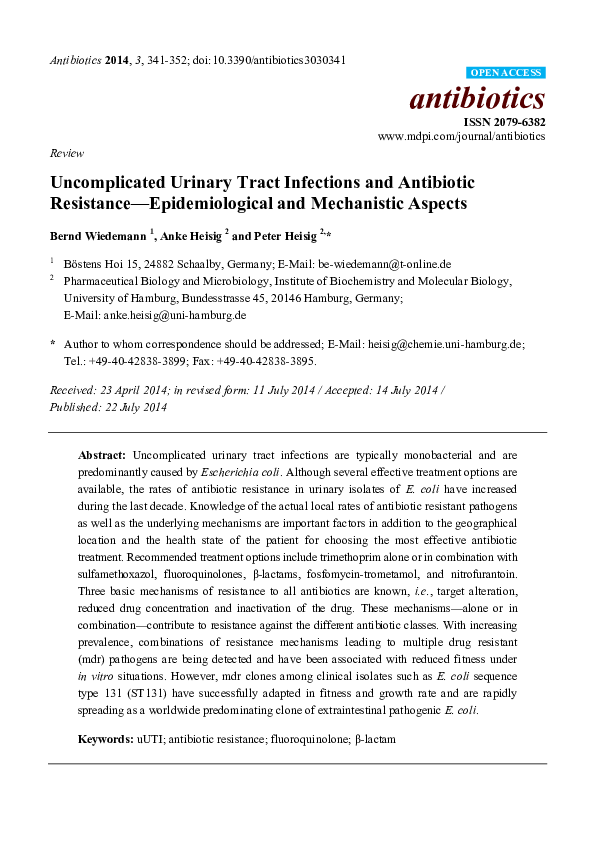 (PDF) Uncomplicated Urinary Tract Infections and Antibiotic Resistance ...