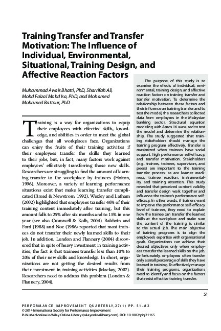 (PDF) Training Transfer and Transfer Motivation: The Influence of ...