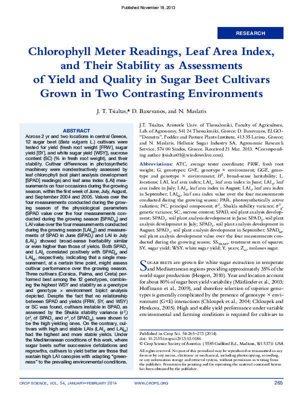 (PDF) Chlorophyll Meter Readings, Leaf Area Index, and Their Stability ...