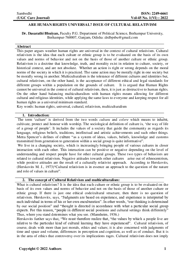 (PDF) ARE HUMAN RIGHTS UNIVERSAL? ISSUE OF CULTURAL RELATIVISM
