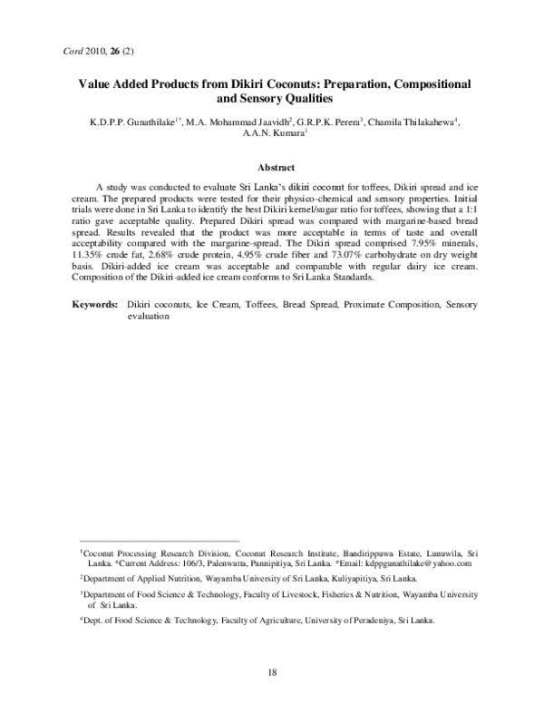 (PDF) Value Added Products from Dikiri Coconuts: Preparation ...
