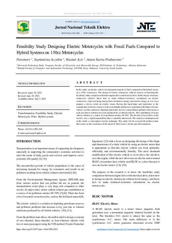 (PDF) Feasibility Study Designing Electric Motorcycles With Fossil ...