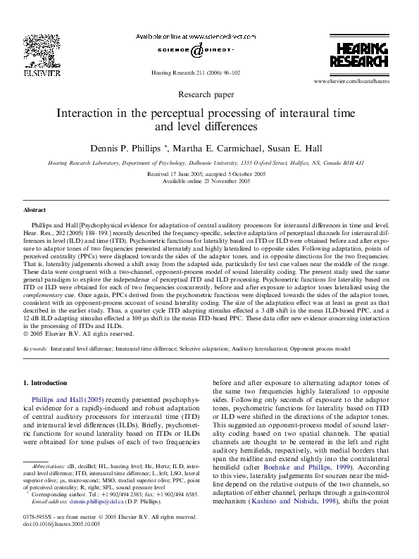 (PDF) Interaction in the perceptual processing of interaural time and ...