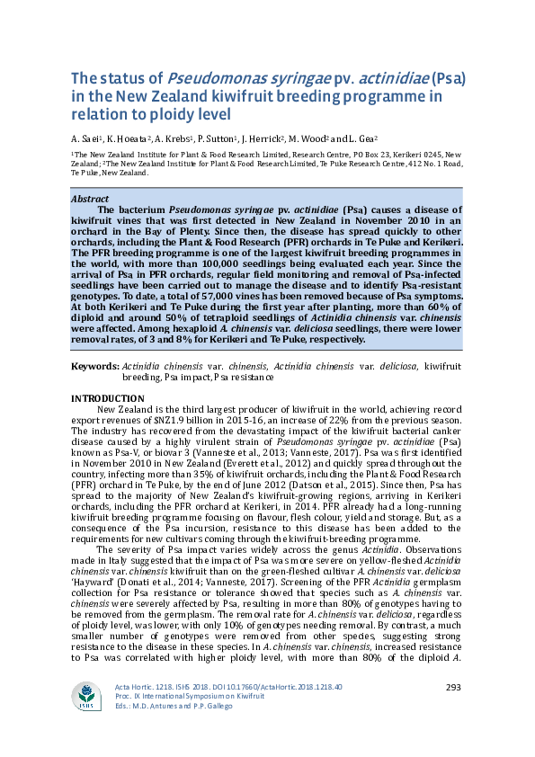 (PDF) The status of Pseudomonas syringae pv. actinidiae (Psa) in the ...