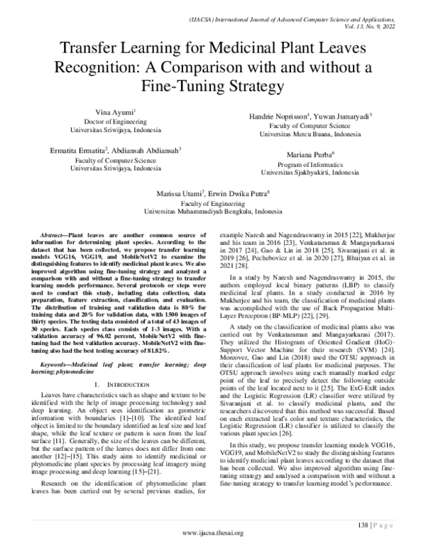 (PDF) Transfer Learning for Medicinal Plant Leaves Recognition: A ...