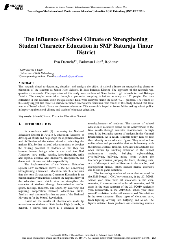 (PDF) The Influence of School Climate on Strengthening Student ...