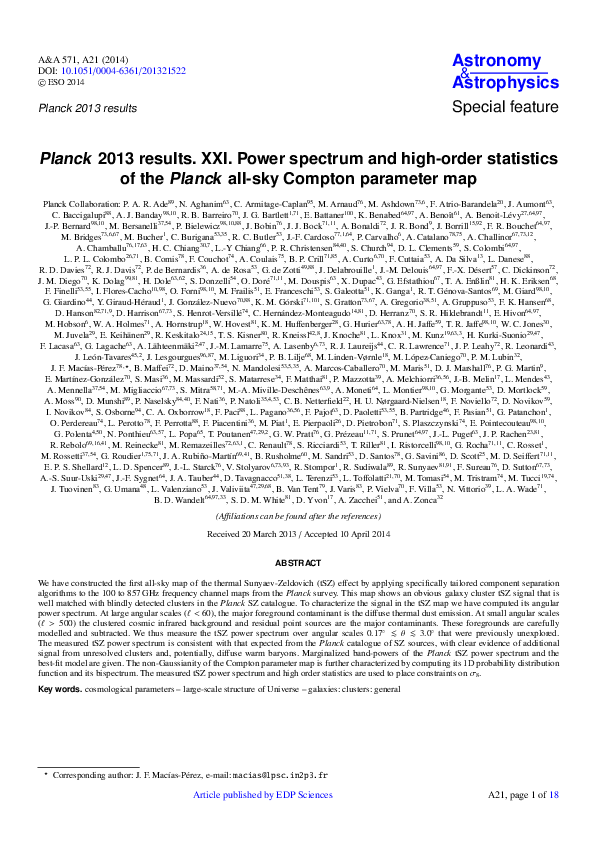 (PDF) Planck2013 results. XXI. Power spectrum and highorder statistics