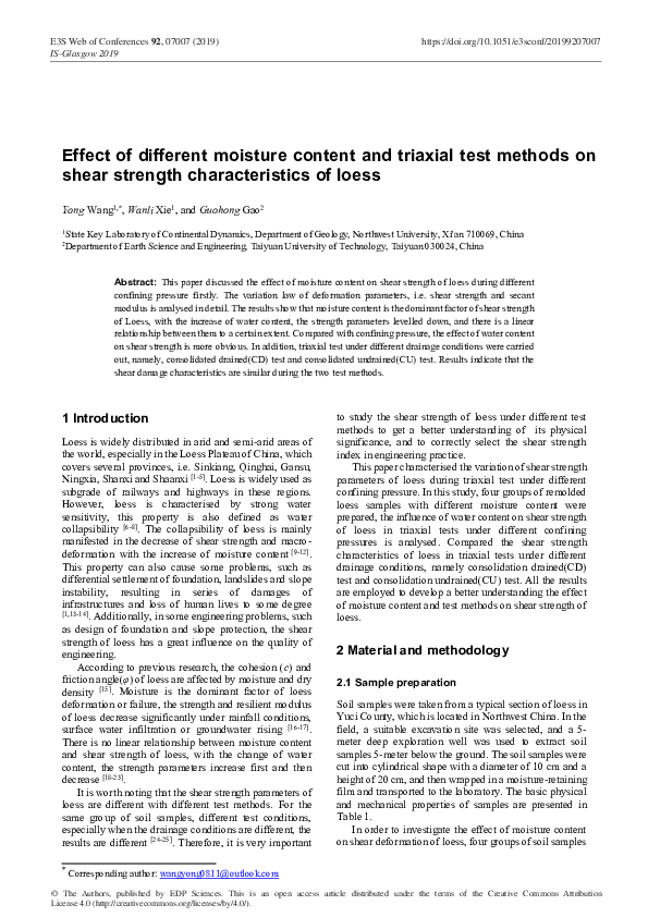 (PDF) Effect of different moisture content and triaxial test methods on ...