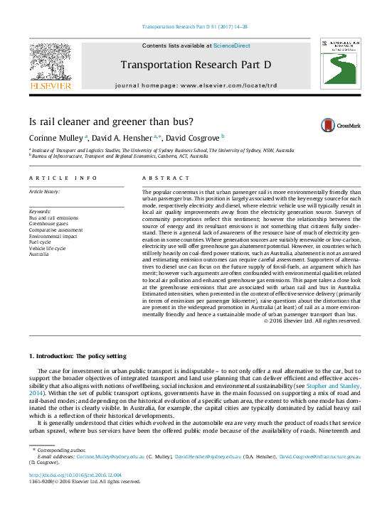 (PDF) Is rail cleaner and greener than bus?