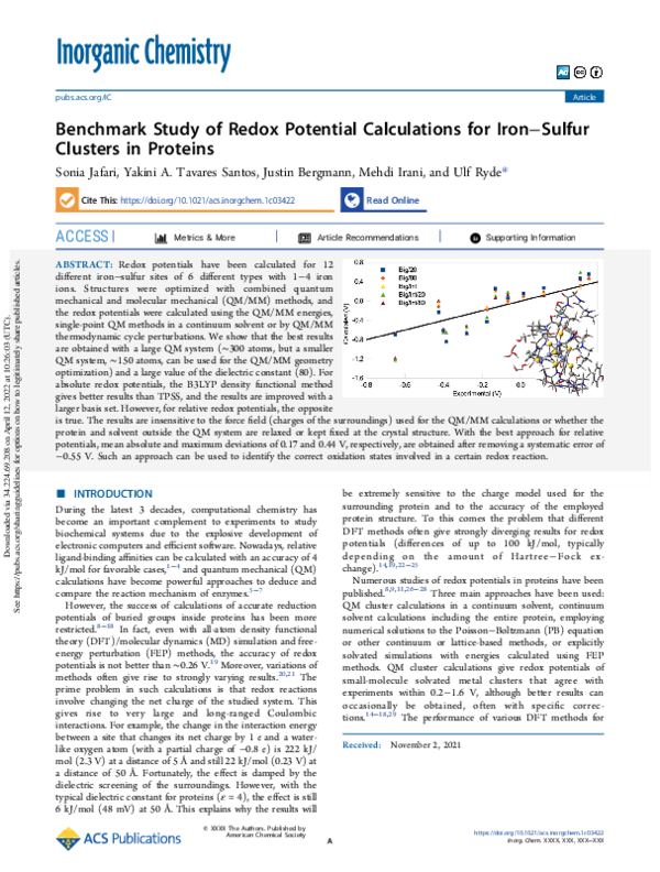 (PDF) Benchmark Study of Redox Potential Calculations for Iron–Sulfur ...