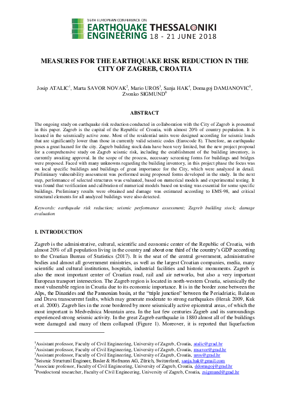 (PDF) Measures for the earthquake risk reduction in the City of Zagreb ...