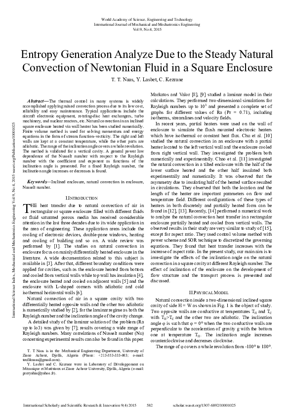 (PDF) Entropy Generation Analyze Due To The Steady Natural Convection ...