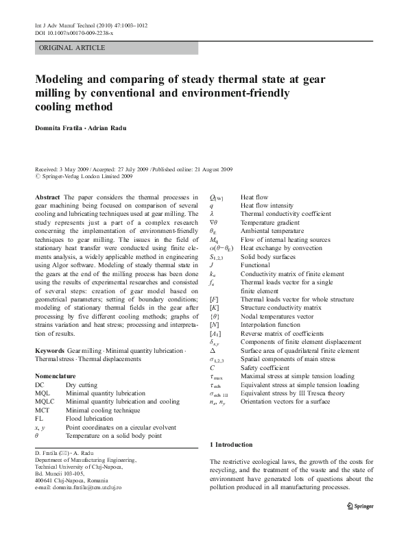 (PDF) Modeling and comparing of steady thermal state at gear milling by ...