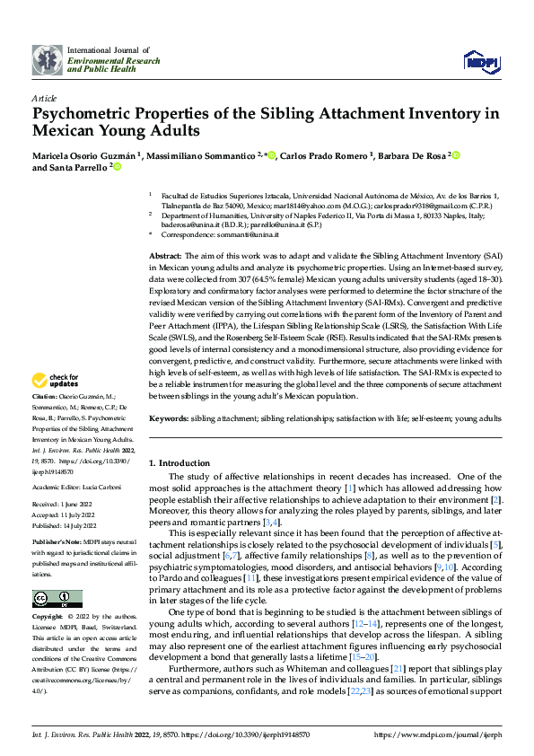 (PDF) Psychometric Properties of the Sibling Attachment Inventory in ...