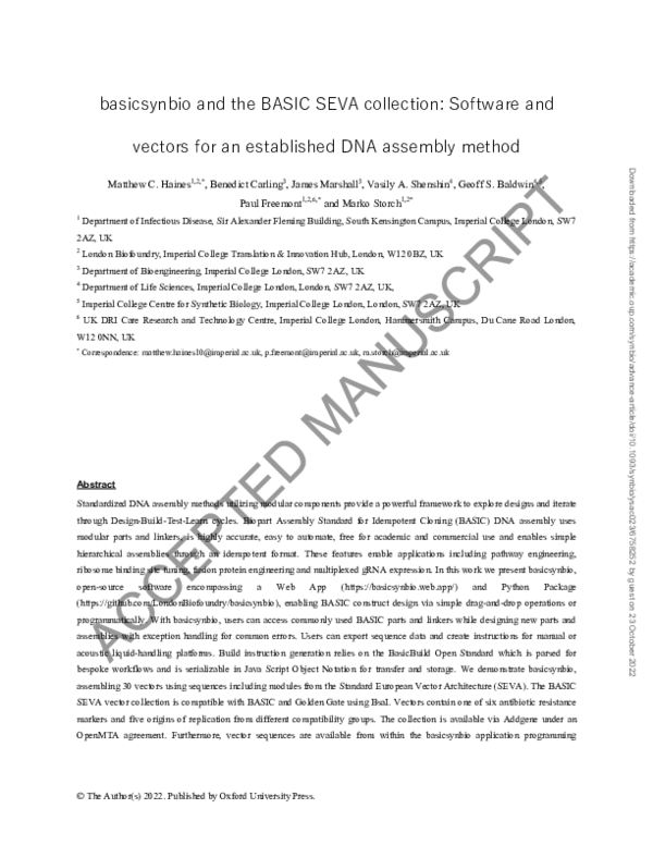 (PDF) basicsynbio and the BASIC SEVA collection: Software and vectors ...