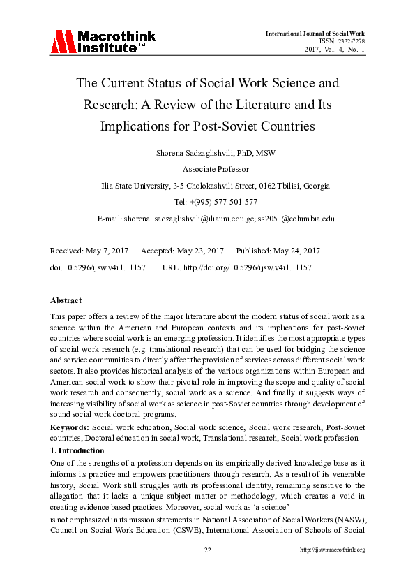 (PDF) The Current Status of Social Work Science and Research: A Review ...