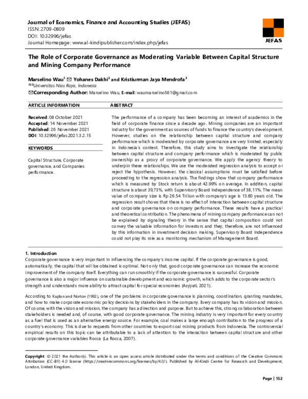 (PDF) The Role of Corporate Governance as Moderating Variable Between ...