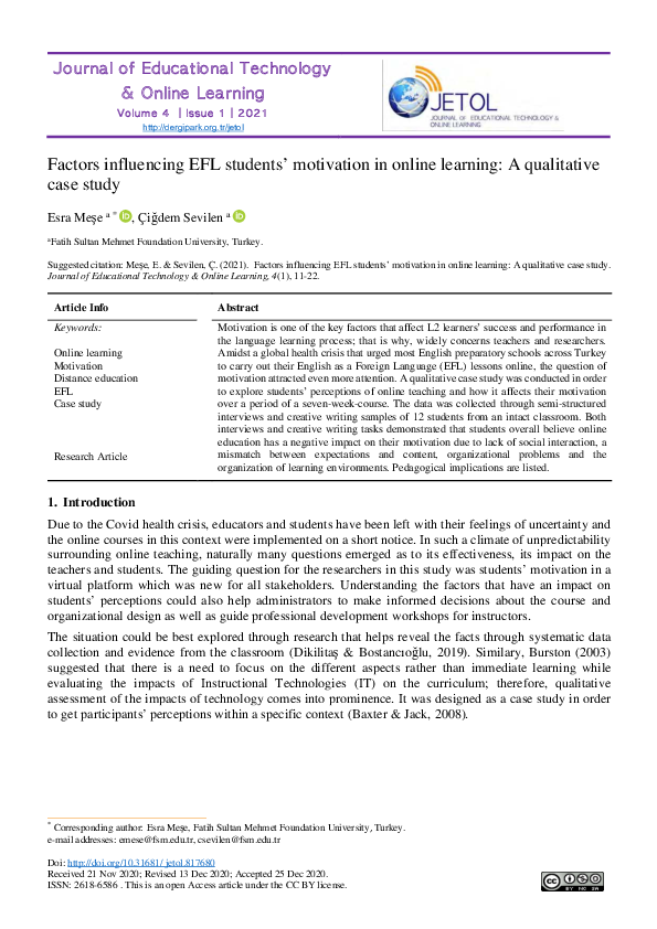 (PDF) Factors influencing EFL students’ motivation in online learning ...