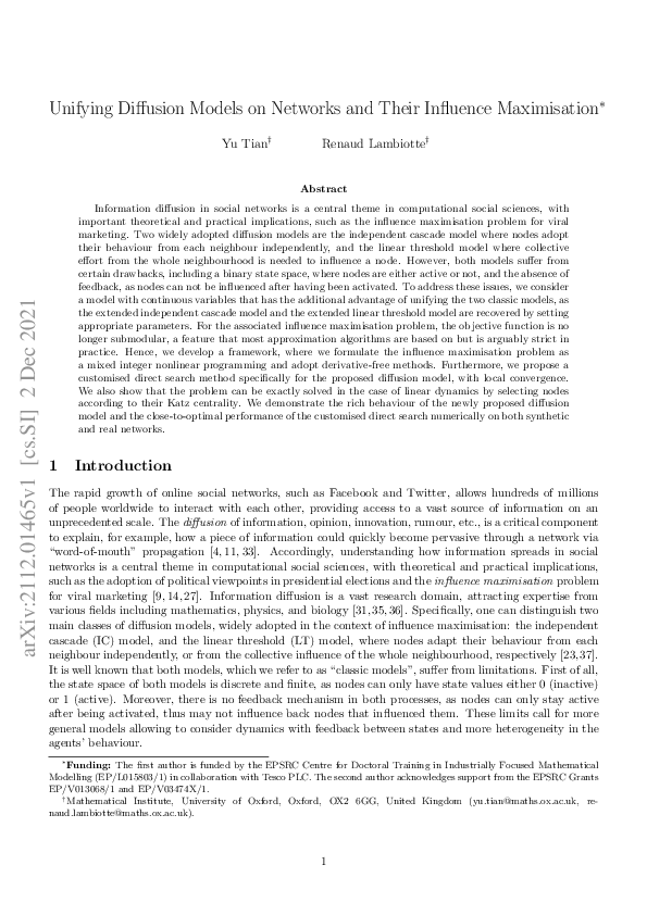 (PDF) Unifying Diffusion Models on Networks and Their Influence ...