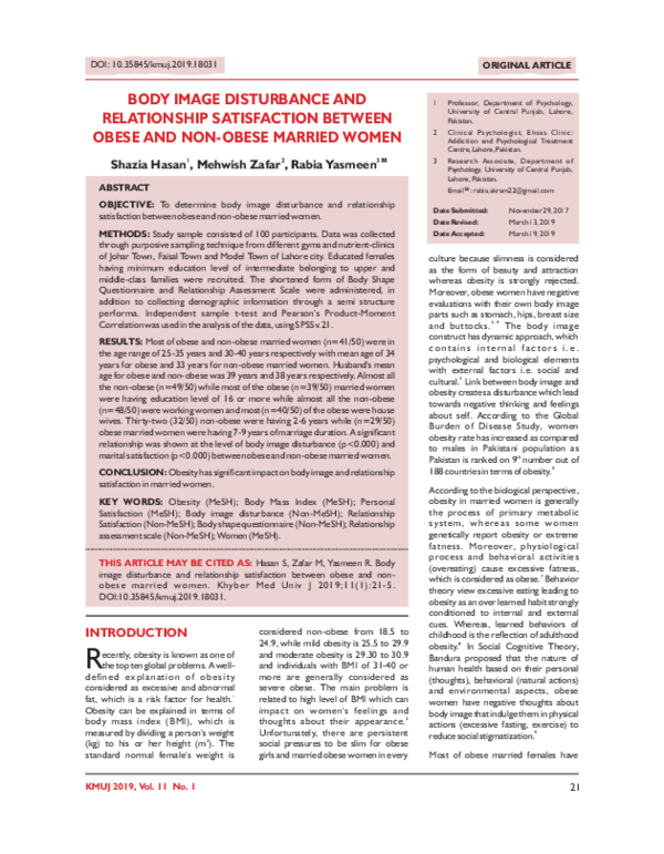 (PDF) Body Image Disturbance and Relationship Satisfaction Between ...