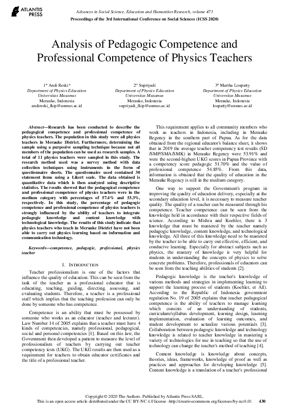 (PDF) Analysis of Pedagogic Competence and Professional Competence of ...