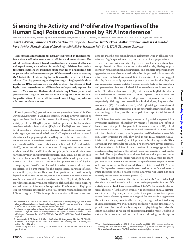 (PDF) Silencing the Activity and Proliferative Properties of the Human ...