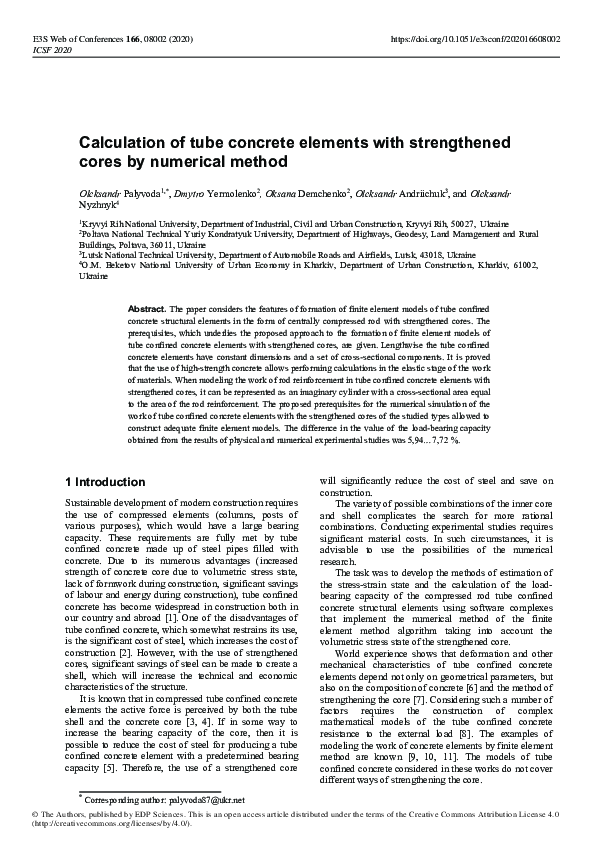 (PDF) Calculation of tube concrete elements with strengthened cores by ...