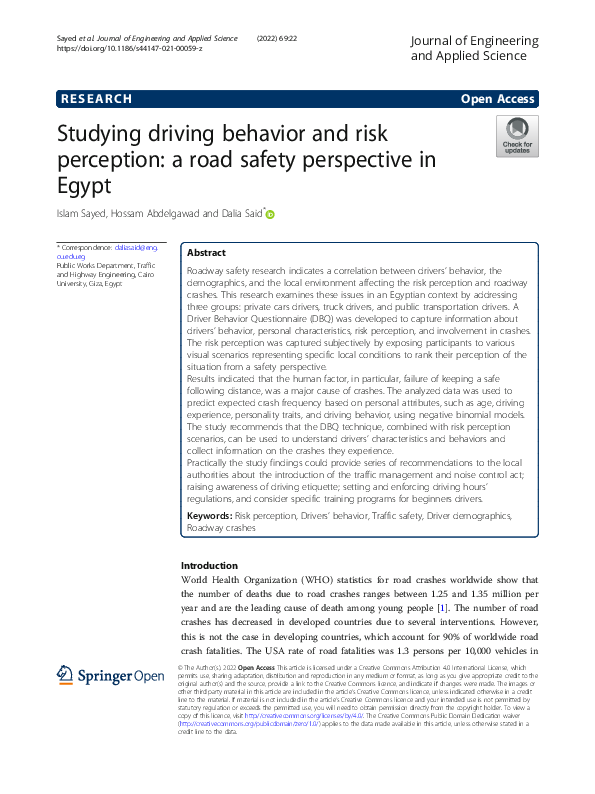 (PDF) Studying driving behavior and risk perception: a road safety ...