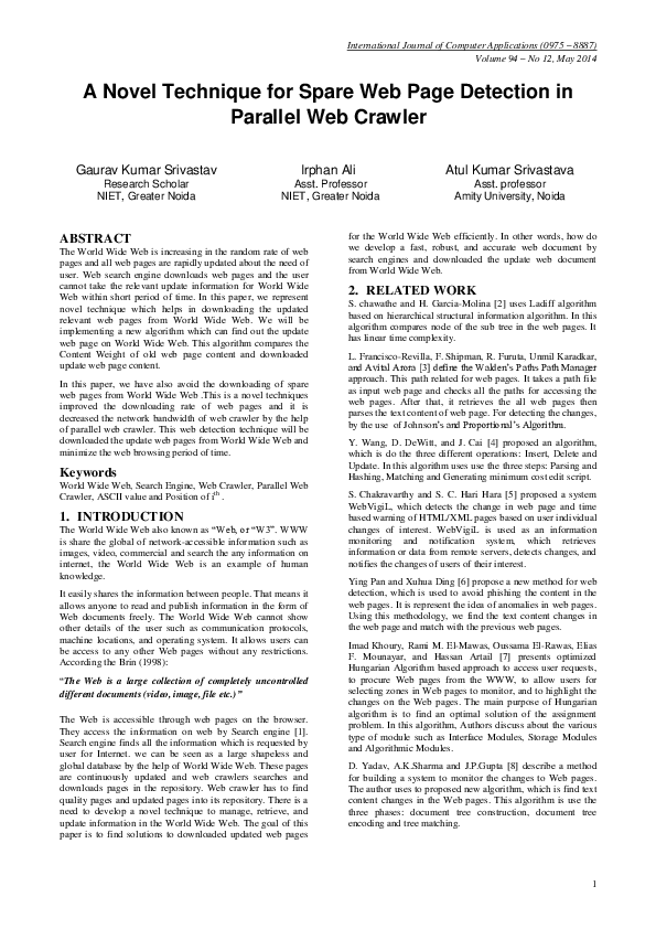 (PDF) A Novel Technique for Spare Web Page Detection in Parallel Web ...