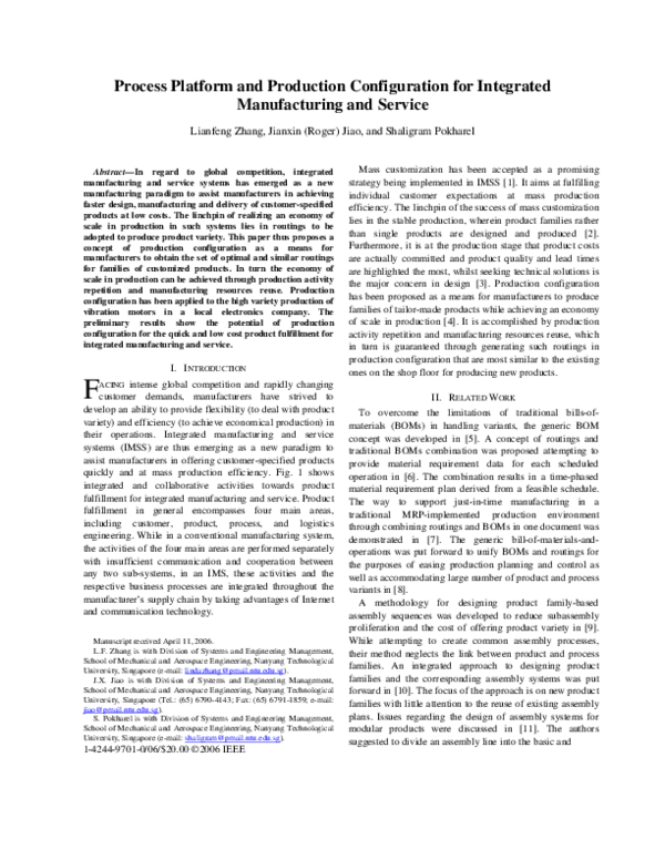 (PDF) Process Platform and Production Configuration for Integrated ...