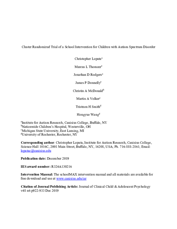 (PDF) Cluster Randomized Trial of a School Intervention for Children ...