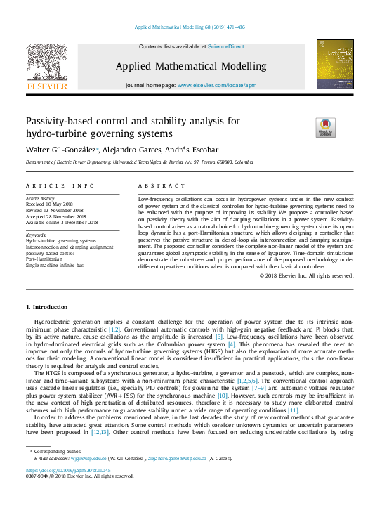 (PDF) Passivity-based control and stability analysis for hydro-turbine ...