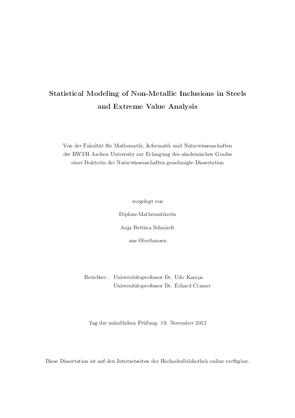 (PDF) Statistical modeling of non-metallic inclusions in steels and ...