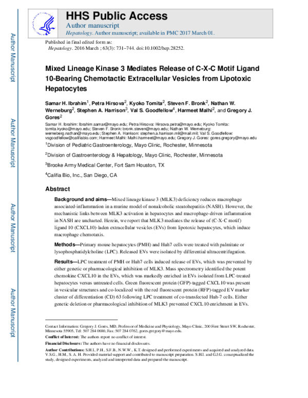 (PDF) Mixed lineage kinase 3 mediates release of C-X-C motif ligand 10 ...