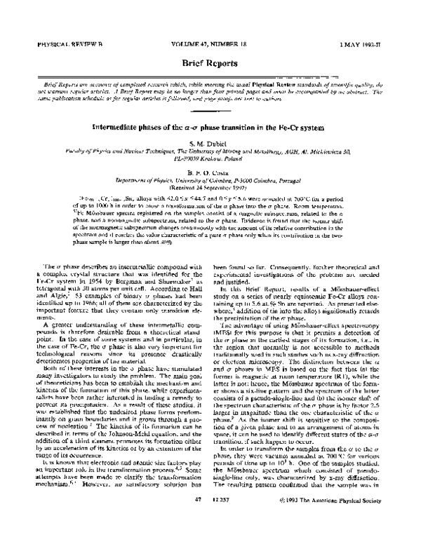 (PDF) Intermediate phases of the α-σ Phase transition in the Fe-Cr system