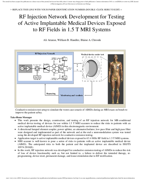 (PDF) RF Injection Network Development for Testing of Active ...