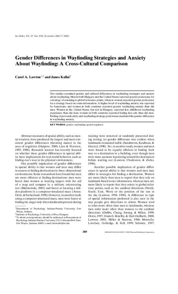 (PDF) Gender Differences in Wayfinding Strategies and Anxiety About ...