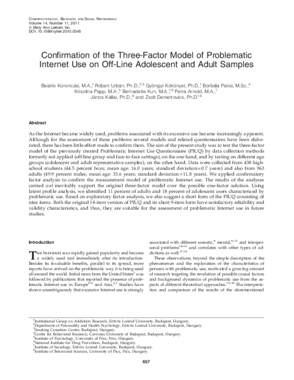 (PDF) Confirmation of the Three-Factor Model of Problematic Internet ...