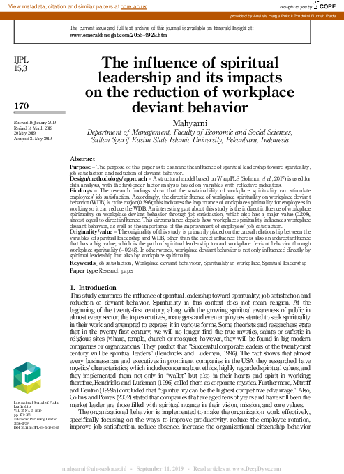 (PDF) The influence of spiritual leadership and its impacts on the ...