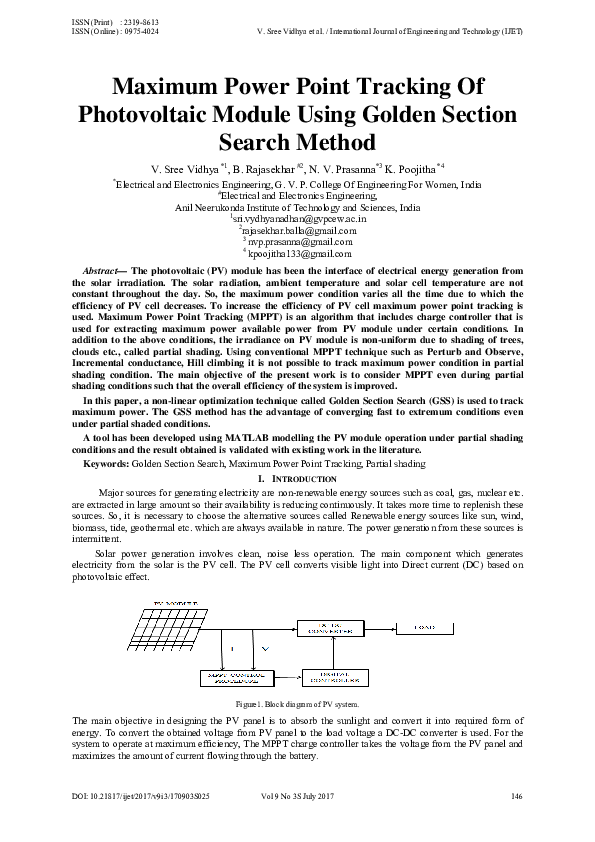 (PDF) Maximum Power Point Tracking Of Photovoltaic Module Using Golden ...