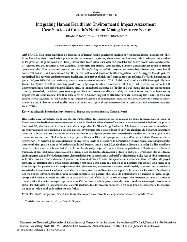 (PDF) Integrating Human Health into Environmental Impact Assessment