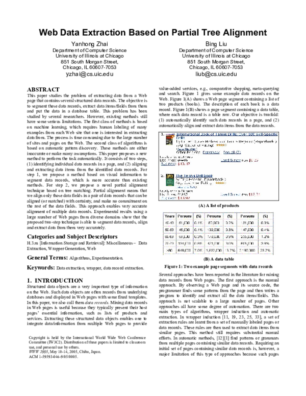 (PDF) Web Data Extraction Based on Partial Tree Alignment | Bing Liu ...