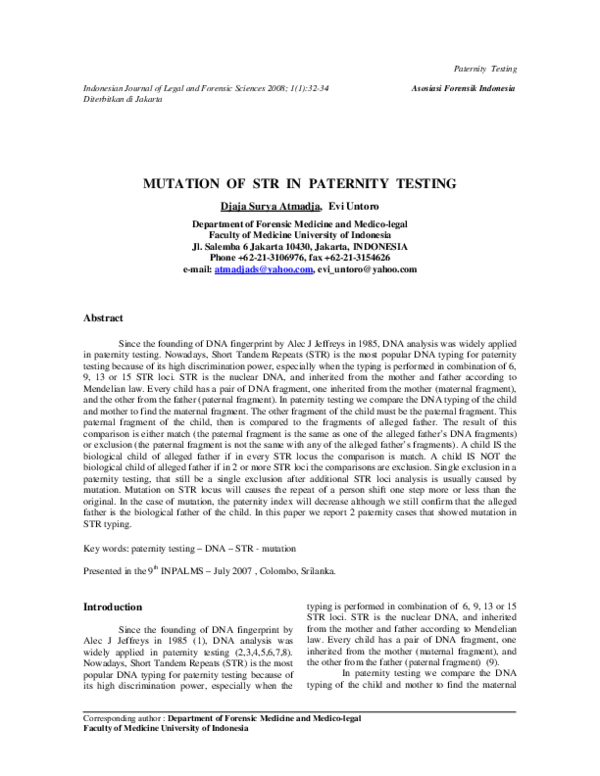 (PDF) Mutation of STR in Paternity Testing