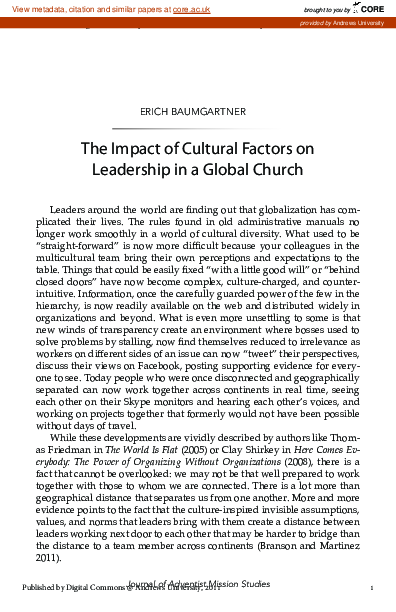 (PDF) The impact of cultural factors on leadership in a global church