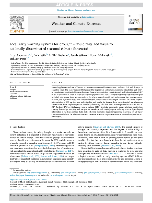 (PDF) Local early warning systems for drought – Could they add value to ...